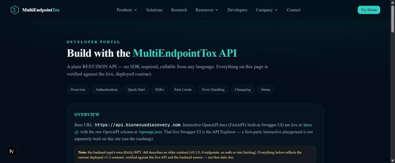 MultiEndpointTox developer portal